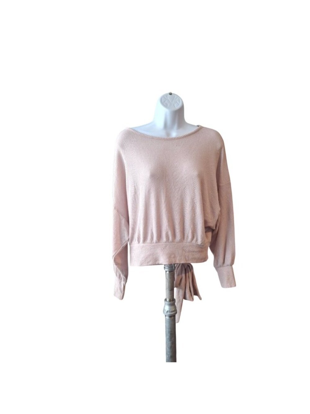 Express Pink Waffle Knit Open Back Tie Sweater S Balletcore Coquette Soft
